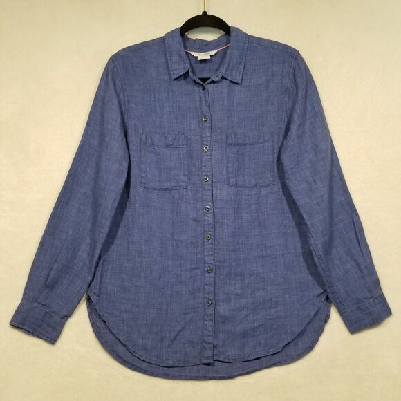 Boden Tops - Boden Womens 4R Blue Classic Button Front Long Sleeve Rounded Hem Shirt